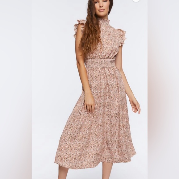 NWOT Mock Neck Floral Midi Dres - Picture 4 of 6